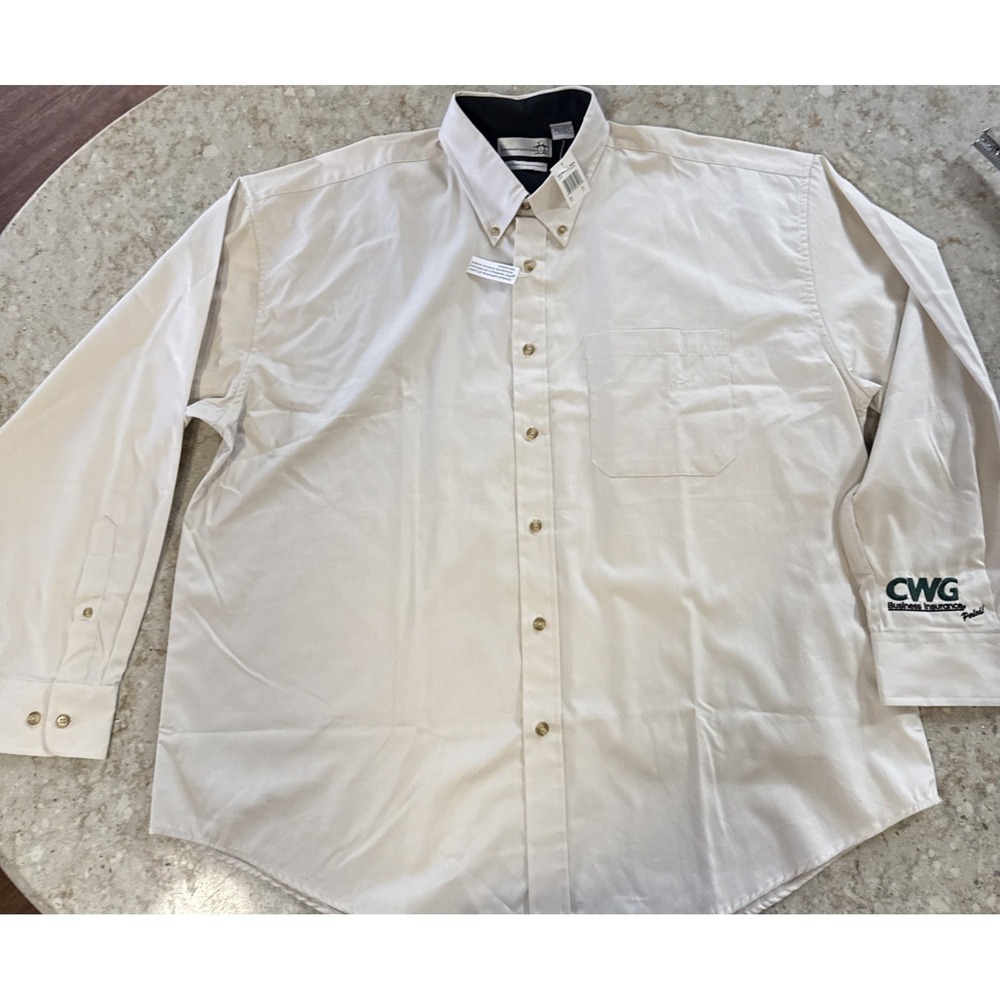 New Munsingwear Wrinkle Resistant Men's Long Sleeve Button-Down Shirt Cream XL